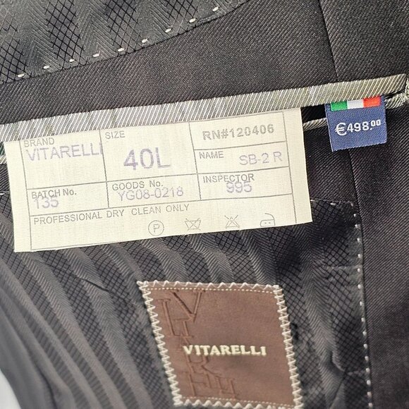 Vitarelli 2 Btn Sport Coat Blazer Black Wool 2.75 in Peak Lapel Single Vent Mens - Picture 9 of 12